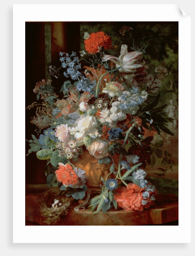 Bouquet of Flowers in a Landscape by Jan van Huysum