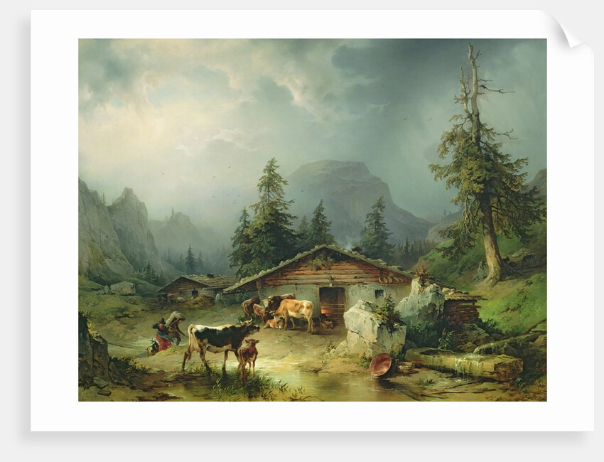 Alpine hut in Rainy Weather, 1850 by Friedrich Gauermann