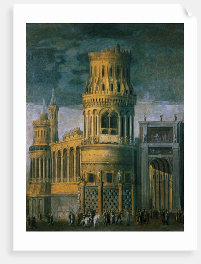 Architectural fantasy depicting the martyrdom of a female saint by Francois de Nome