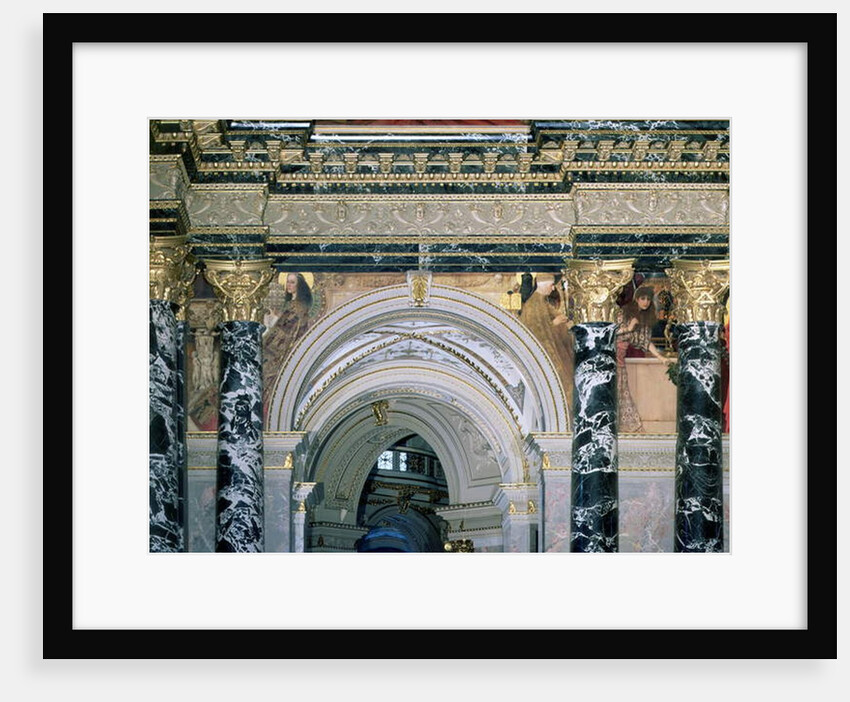 Interior of the Kunsthistorisches Museum, Vienna, with archway and spandrel decoration depicting figures representing 14th century Rome and Venice by Gustav Klimt
