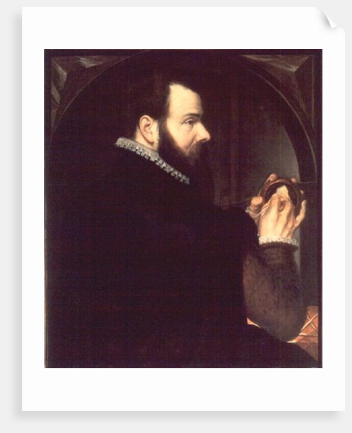 Self portrait holding a wax portrait medallion, 1564 by Willem van den Broecke