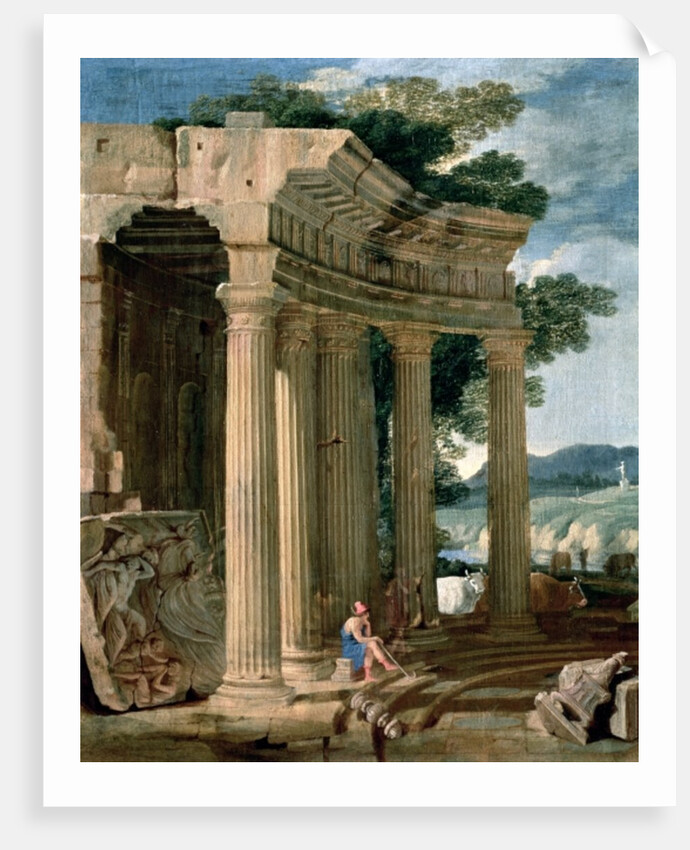 Landscape with ruins and a shepherd by Jean Lemaire