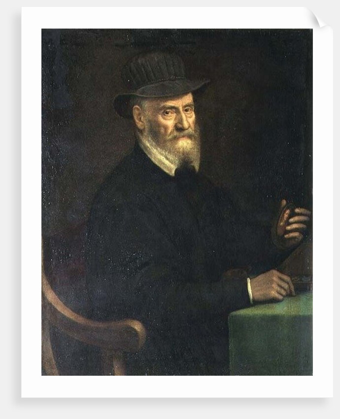 Portrait of Giulio Clovio, miniature artist, holding a miniature thought to be of the artist Lavinia Teerlinks, 1556 by Sofonisba Anguissola