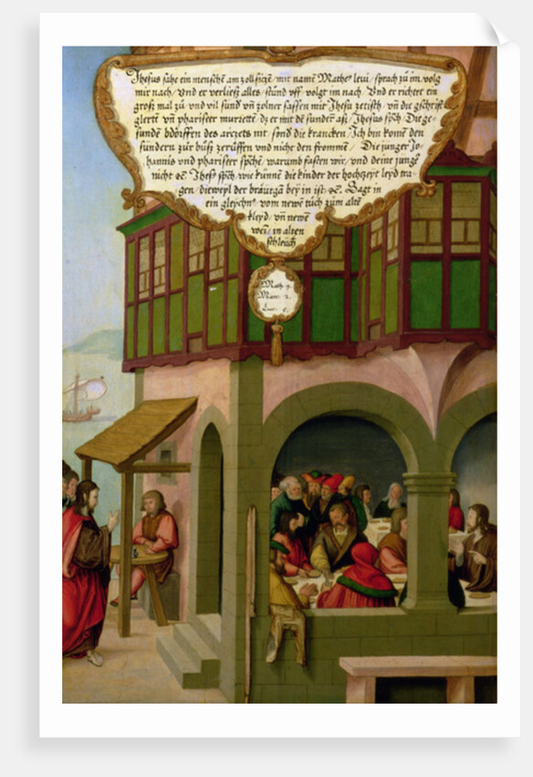 Jesus eating with the taxpayers and sinners section of wing panel from the Mompelgarter Altarpiece by Matthias Gerung or Gerou