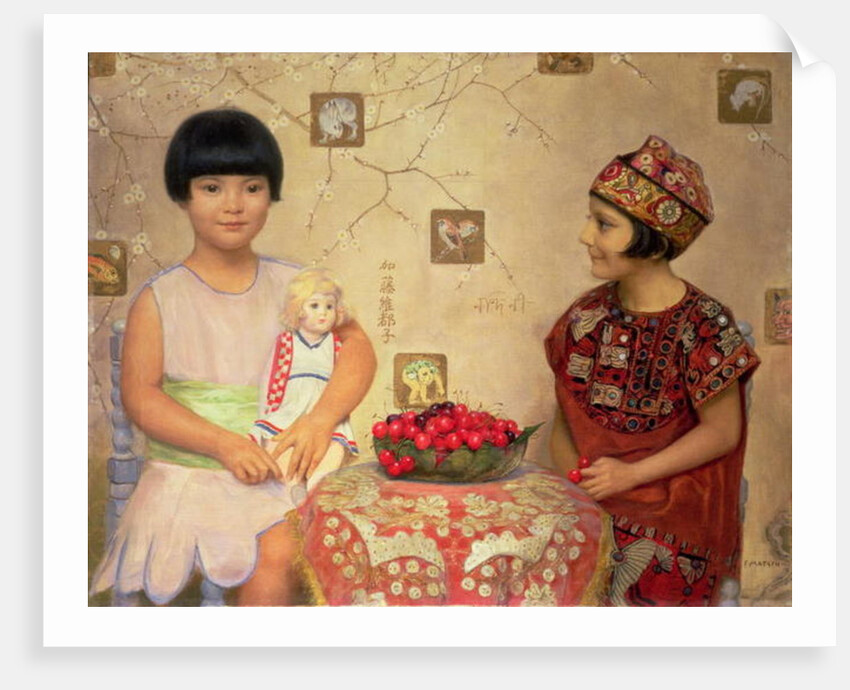 Two children with a bowl of cherries by Franz von Matsch