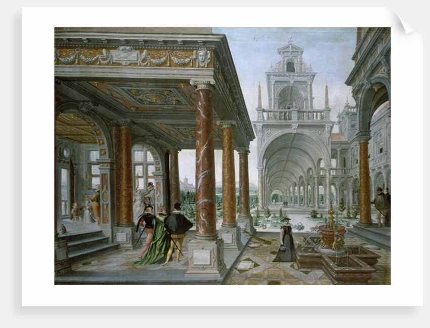 Cappricio of palace architecture with Figures Promenading, 1596 by Hans or Jan Vredeman de Vries