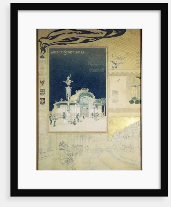 The Stadtbahn Pavilion of the Vienna Underground Railway, design showing the exterior and a view of the railway platform, c.1894-97 by Otto Wagner