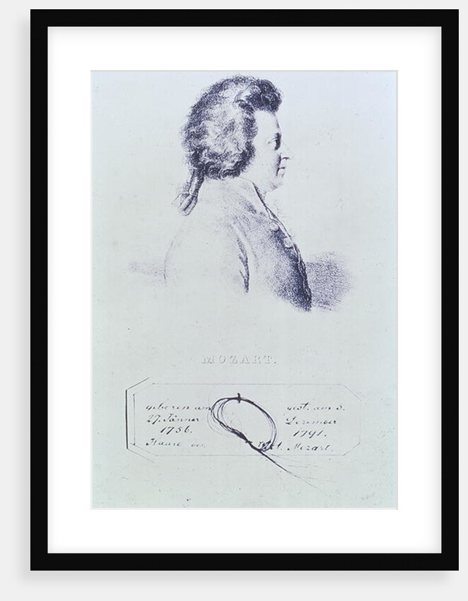Portrait of Wolfgang Amadeus Mozart with a lock of his hair attached below by Austrian School