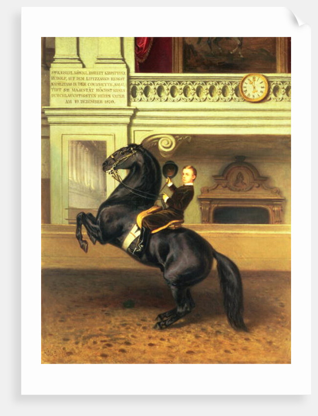 Crown Prince Rudolph of Austria on horseback in the Winter Riding School of the Hofburg, Vienna, 1870 by Austrian School