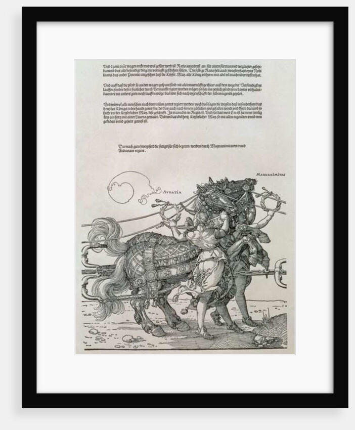 Triumphal Chariot of Emperor Maximilian I of Germany: detail of the horse teams, guided by two Virtues, Magnanimity and Audaciousness by Albrecht Dürer or Duerer