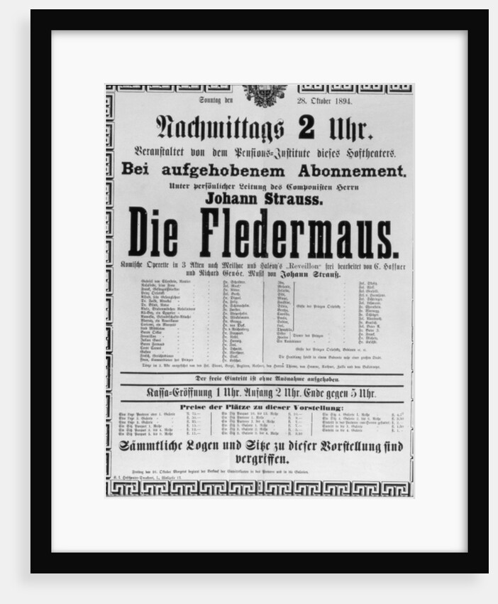 Poster advertising 'Die Fledermaus' by Johann Strauss the Younger by Austrian School