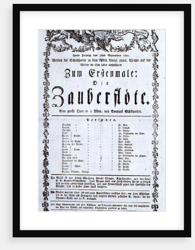 Poster for the premiere of `The Magic Flute', 1791 by Austrian School