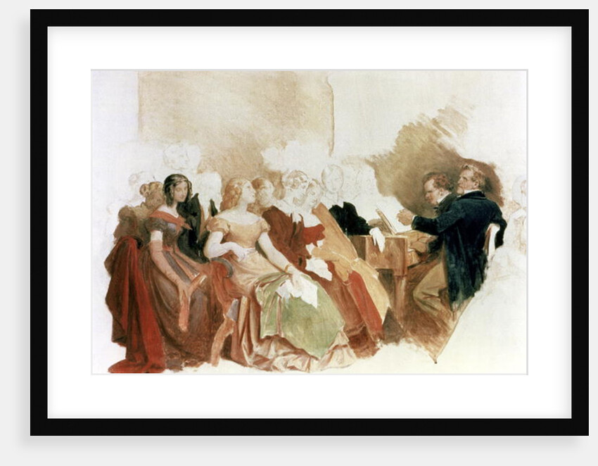 Study for An Evening at Baron von Spaun's: Schubert at the piano among his friends, including the operatic baritone Johann Vogl by Moritz Ludwig von Schwind