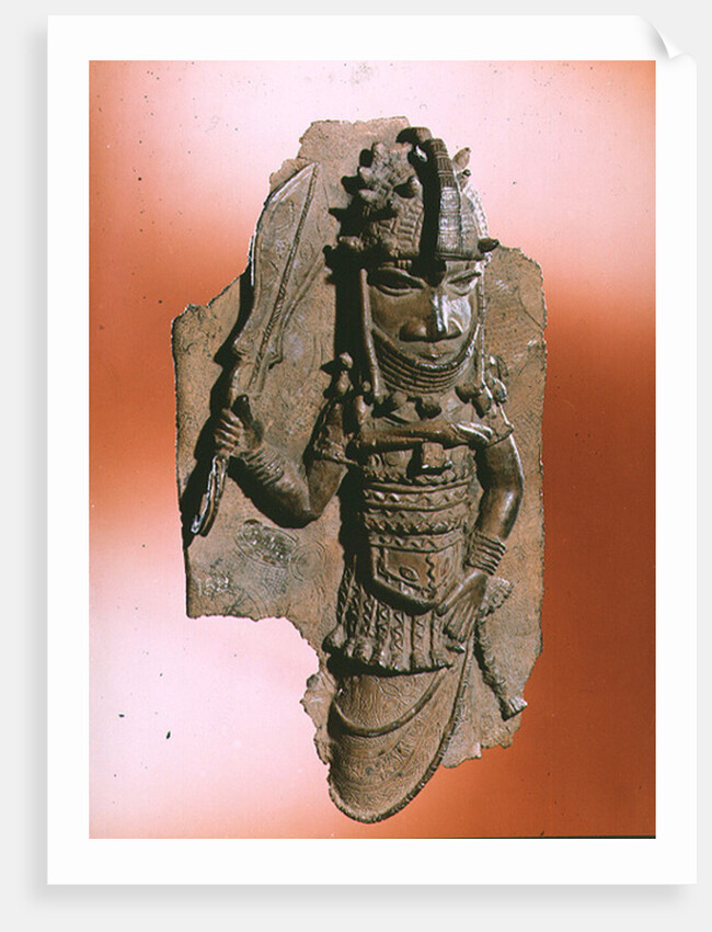 Plaque depicting the royal god Oba holding the eben sword in his right hand, dancing to honour his ancestors, Benin, possibly 16th century by Anonymous