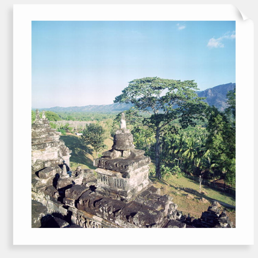 View from the monument showing balustrade surmounted with small stupa or dagobs, erected c.800 by Anonymous