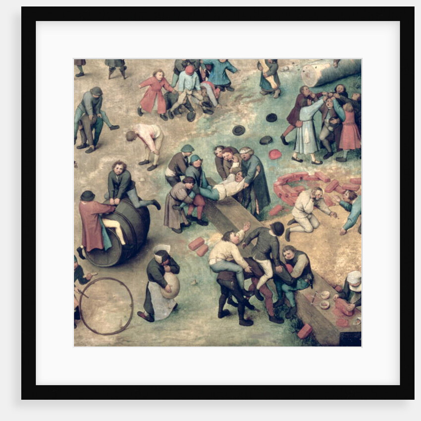Children's Games: detail of bottom right-hand corner depicting children playing with bricks, hoops and a barrel, 1560 by Pieter the Elder Bruegel