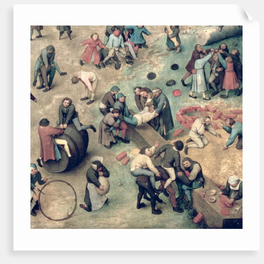Children's Games: detail of bottom right-hand corner depicting children playing with bricks, hoops and a barrel, 1560 by Pieter the Elder Bruegel