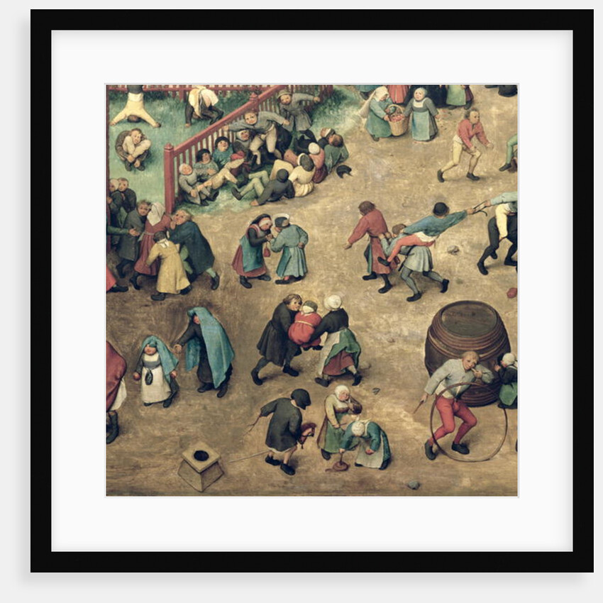 Children's Games: detail of left-hand section showing children bowling hoops, doing handstands, playing with a hobby-horse and other games, 1560 by Pieter the Elder Bruegel