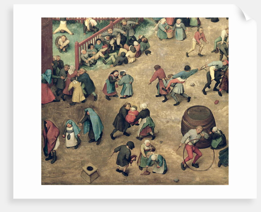 Children's Games: detail of left-hand section showing children bowling hoops, doing handstands, playing with a hobby-horse and other games, 1560 by Pieter the Elder Bruegel