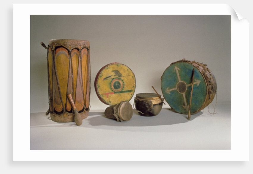 A collection of American Indian drums by School American