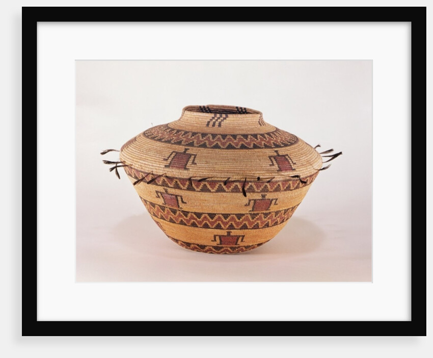 Pomo feather trimmed storage basket by School American