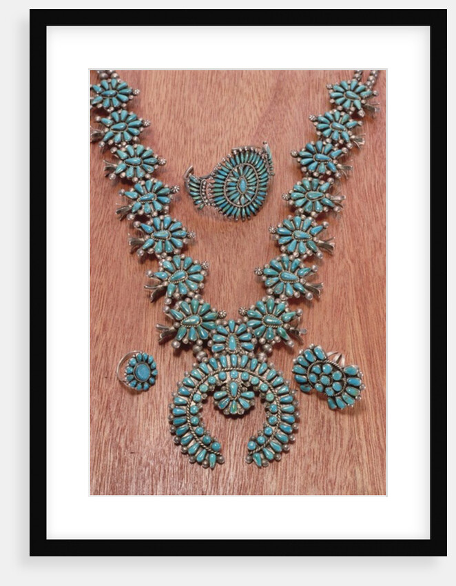 Navajo necklace, bracelet and rings by American School