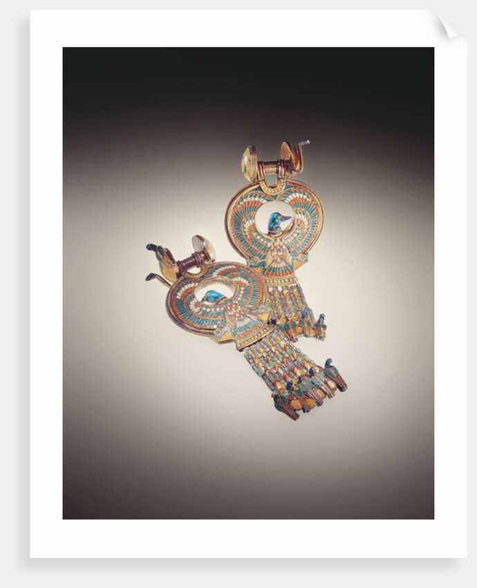 Earrings with hybrid birds with wings of falcons and heads of ducks by Egyptian 18th Dynasty