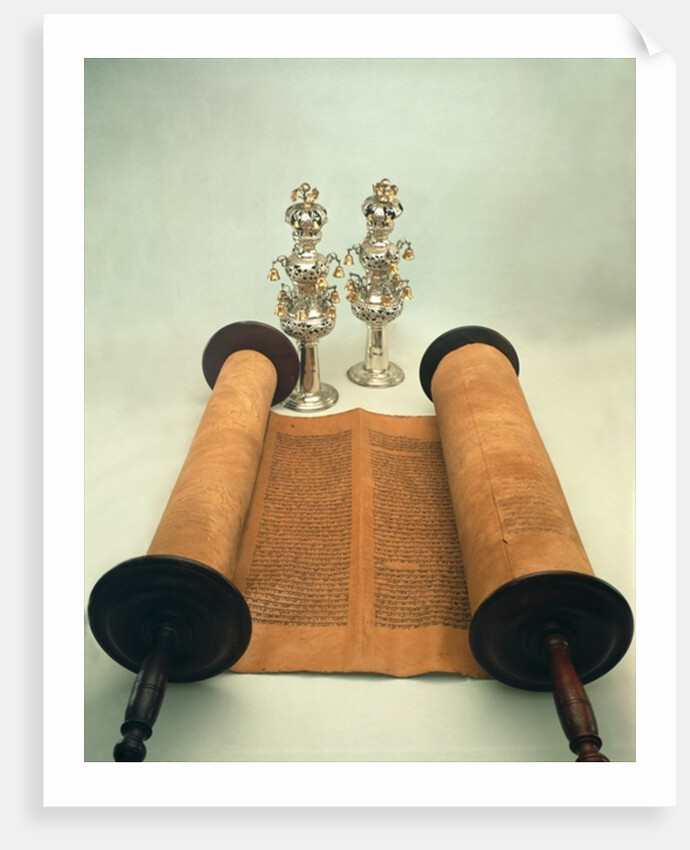 Torah scroll with Silver Crown finials by Anonymous