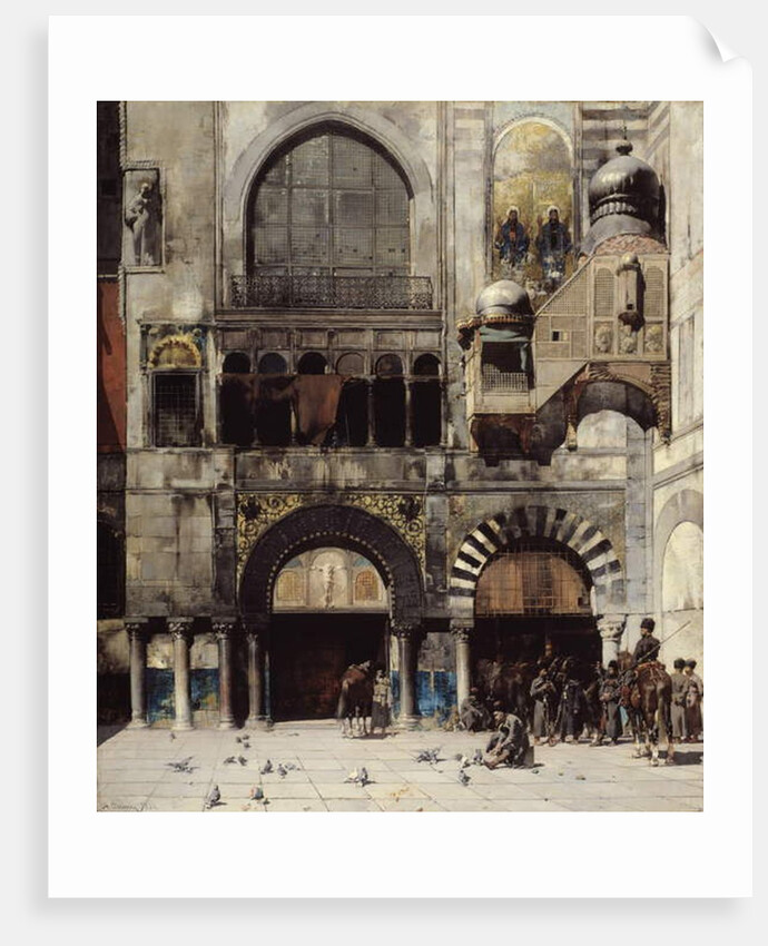 Circassian Cavalry Awaiting their Commanding Officer at the Door of a Byzantine Monument, Memory of the Orient, 1880 by Alberto Pasini