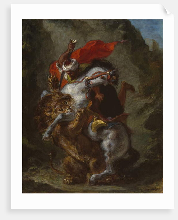Arab Horseman Attacked by a Lion, 1849-50 by Ferdinand Victor Eugene Delacroix