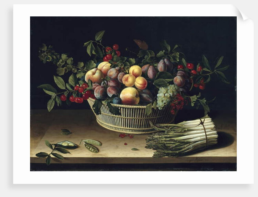 Still life with a basket of fruit and a bunch of asparagus, 1630 by Louise Moillon