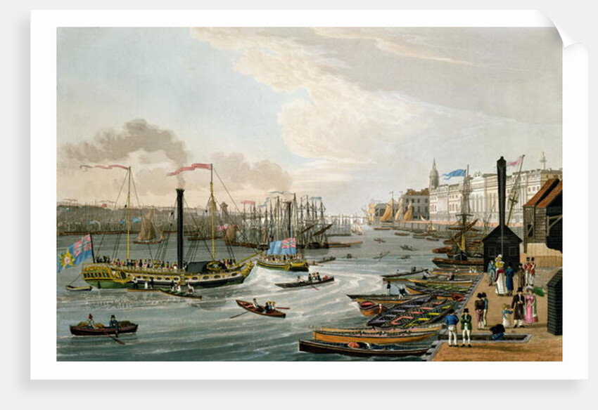 A View of London Bridge and the Custom House, with the Margate Steam Yachts, pub. 1820 by Colnaghi & Co. by Robert the Elder & Younger Havell