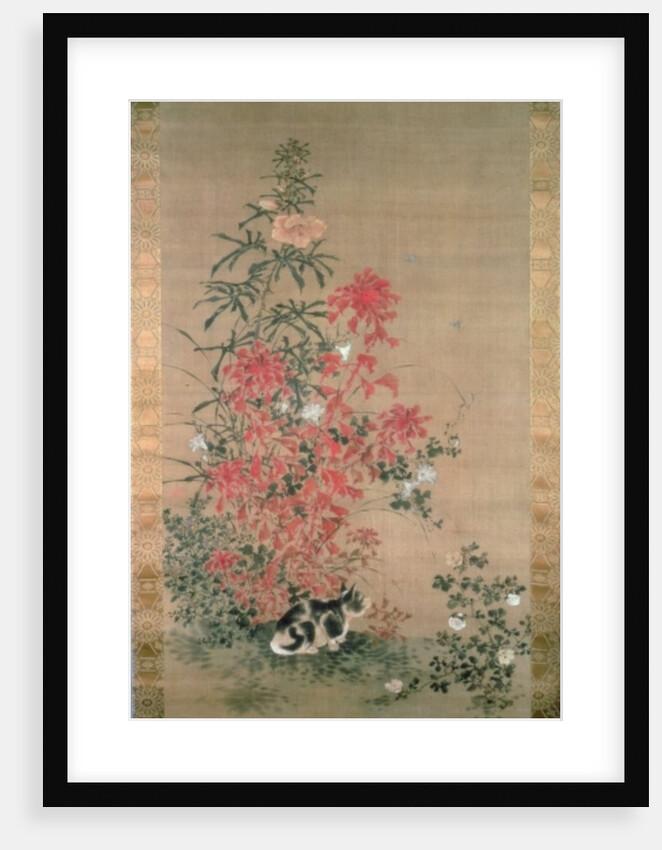 Cat amongst flowers by Japanese School