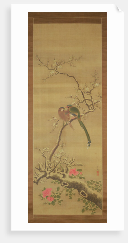 Birds on a snowy bough by Japanese School