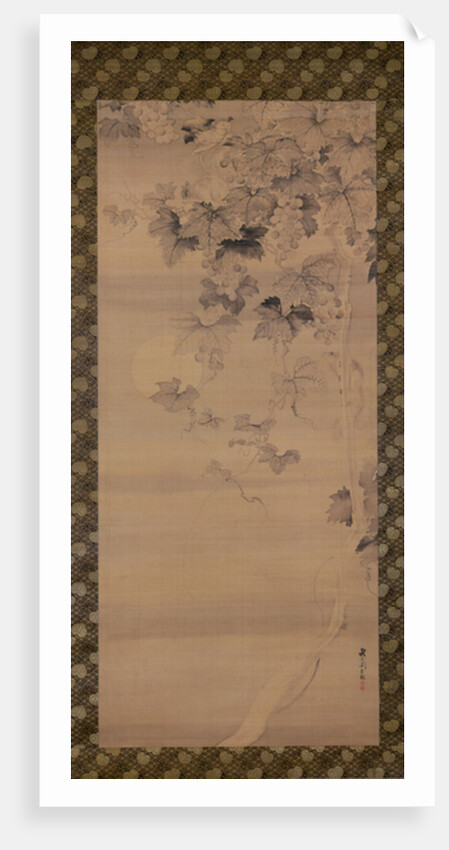 Squirrel on grape vine in moonlight by Japanese School