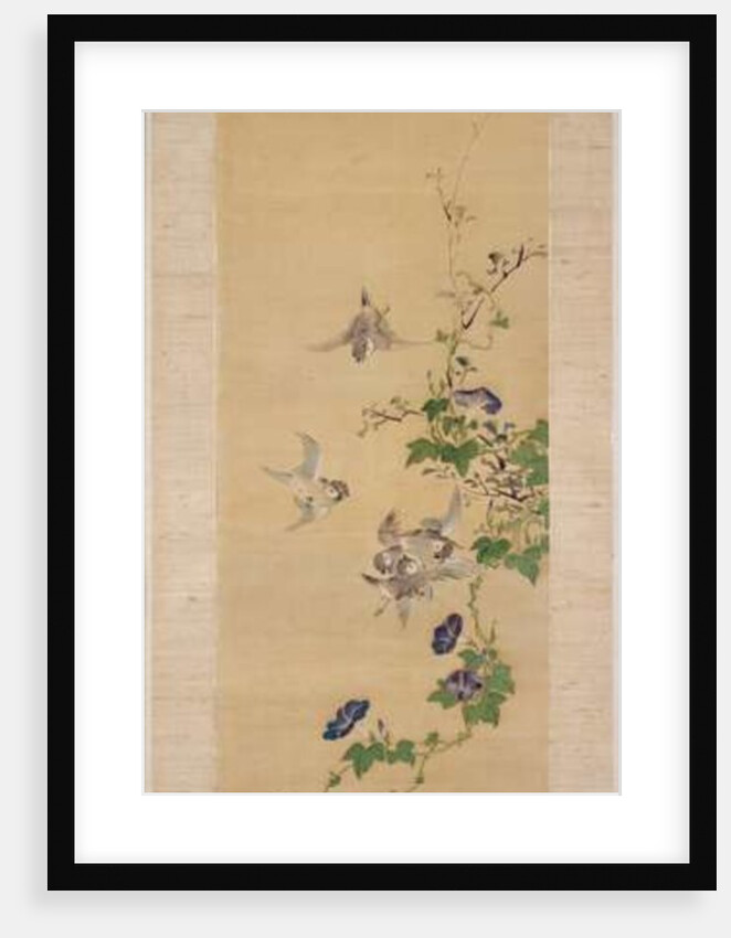 Sparrows and morning glory by Japanese School