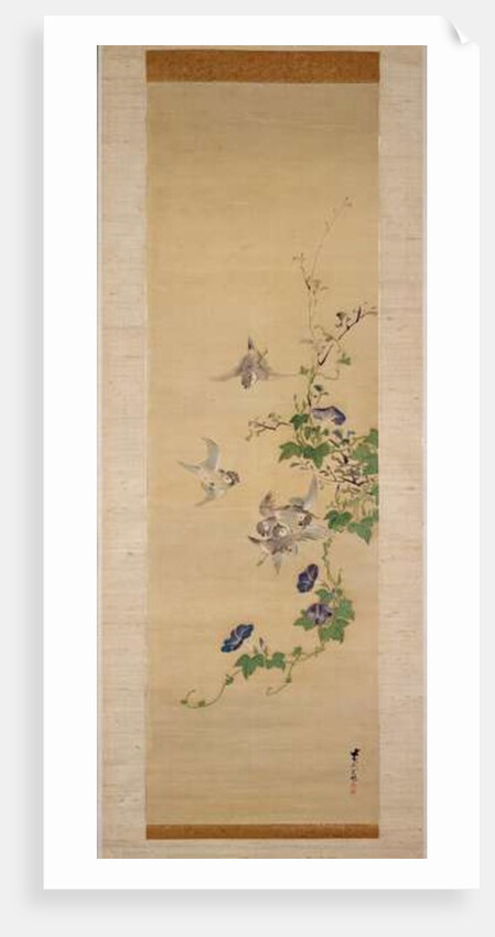 Sparrows and morning glory by Japanese School