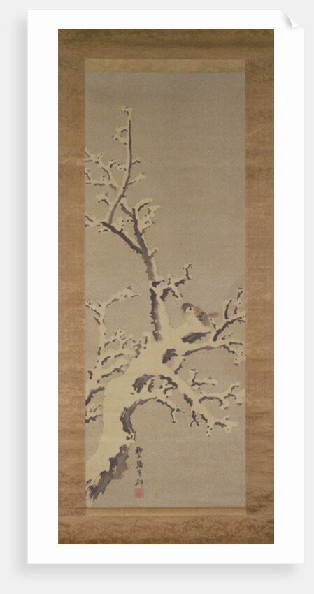 Sparrow on a tree in a snowstorm, c.1800 by Kishi Ganku