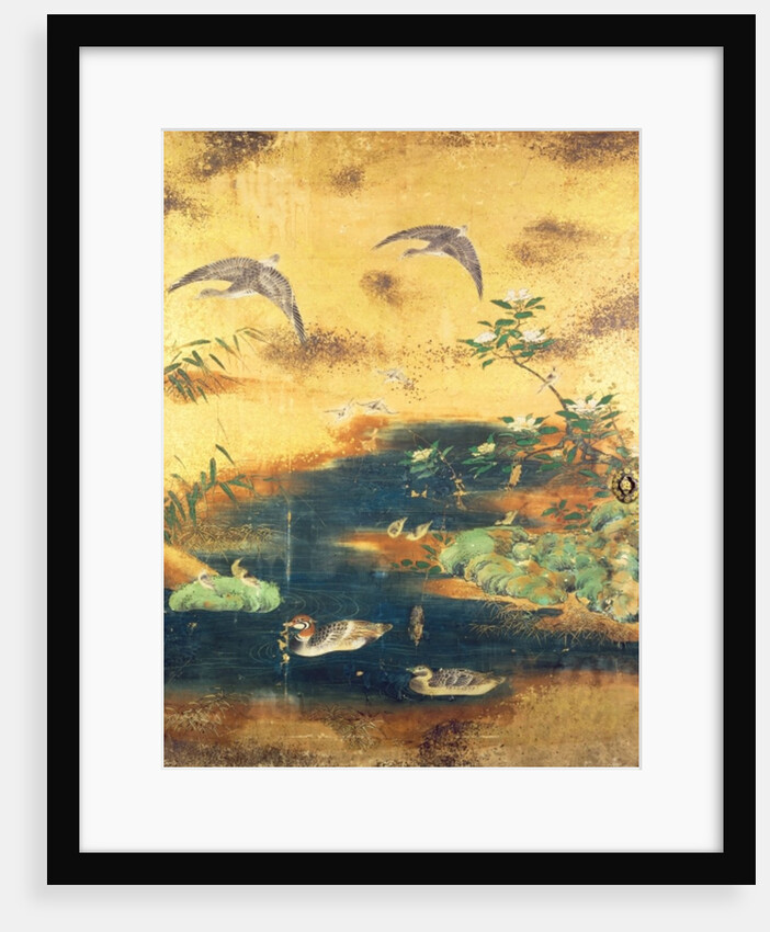 Birds and flowers sliding-door panel by Japanese School