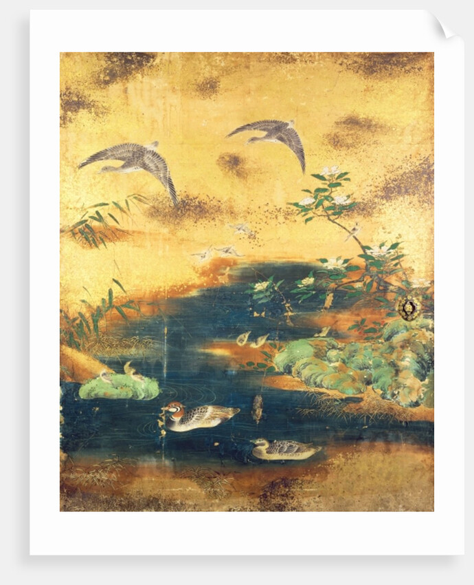 Birds and flowers sliding-door panel by Japanese School