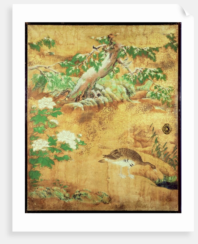 Birds and flowers sliding-door panel by Japanese School