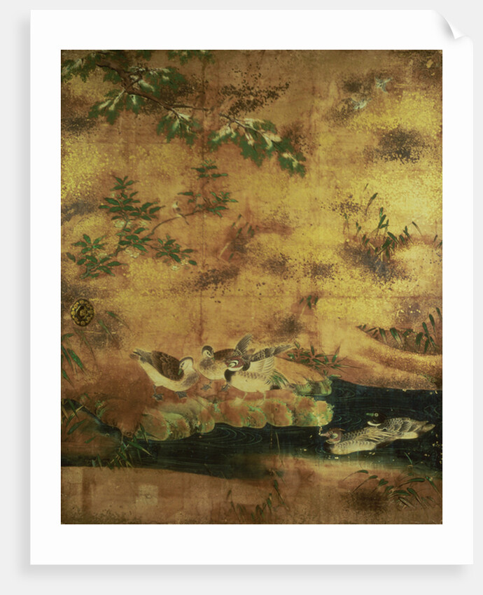 Birds and flowers sliding-door panel by Japanese School