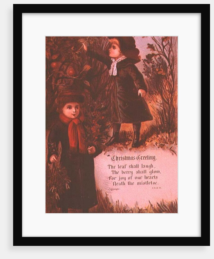 Two Victorian Children Collecting Autumn Berries and Mistletoe by English School
