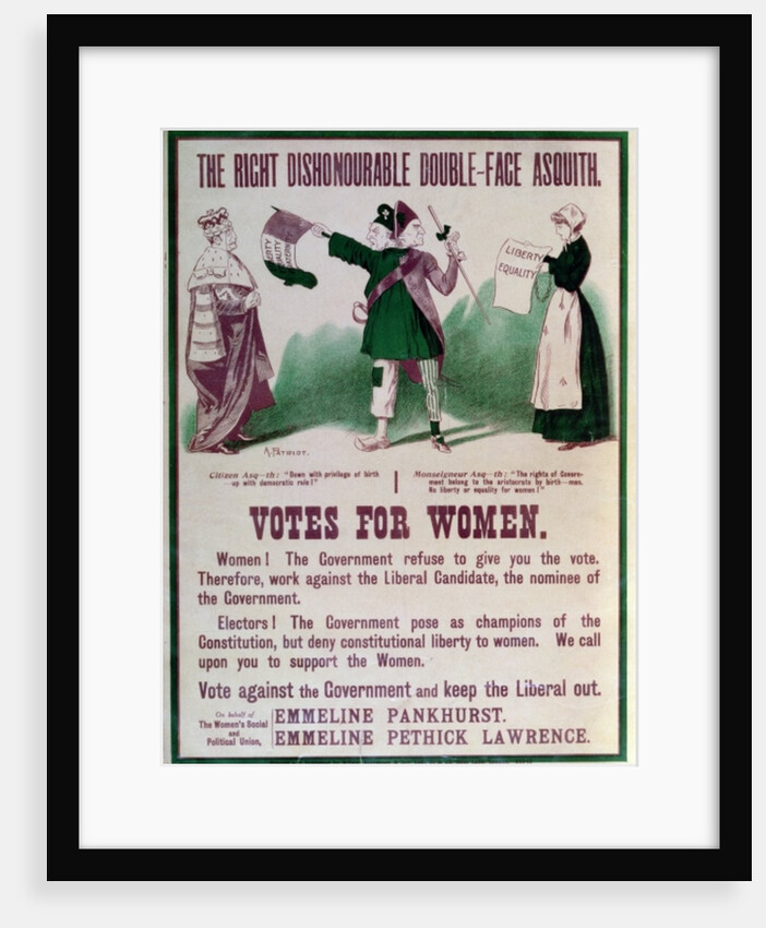 Women's Suffrage Poster 'The Right Dishonourable Double-Face Asquith', c.1910 by English School