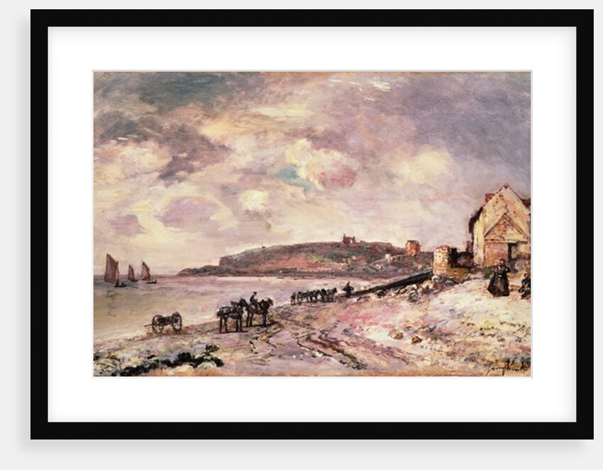 Seascape with ponies on the beach by Johan-Barthold Jongkind