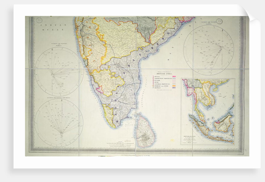 Map of British Southern India, 1872 by English School