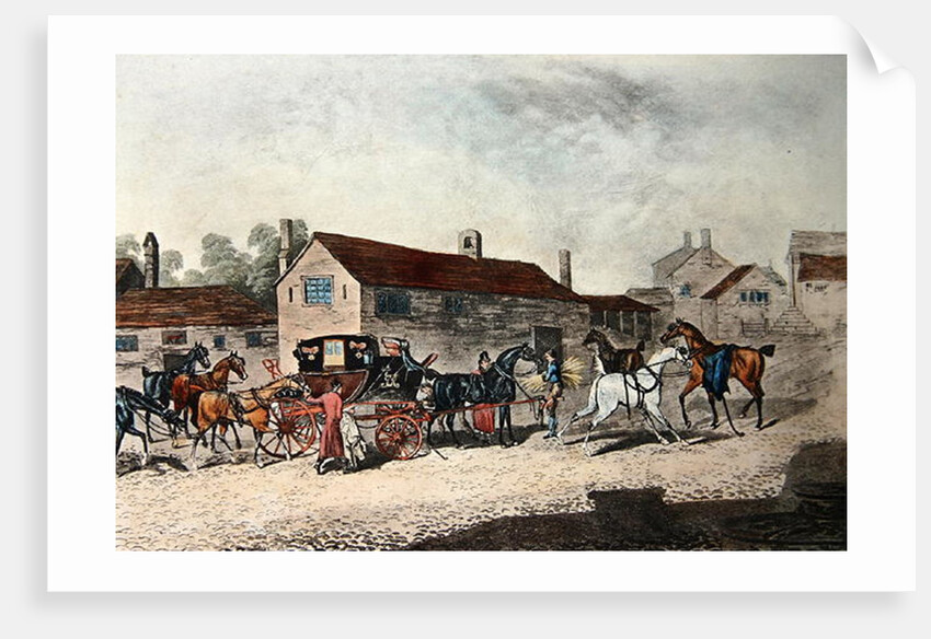 The Mail Coach Changing Horses, engraved by R. Havell, 1815 by James (after) Pollard