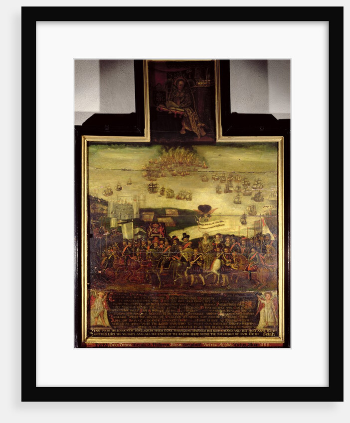 The Arrival of Queen Elizabeth I at Tilbury; and the Defeat of the Spanish Armada, left hand panel, by English School by English School