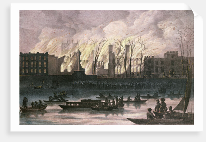 View of a fire at Whitehall Palace by School English