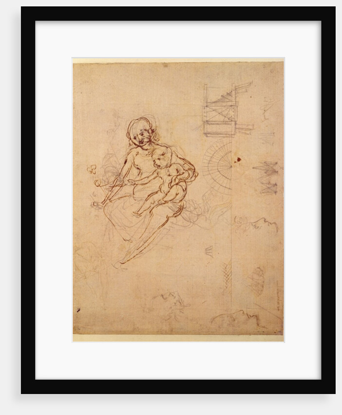 Studies for a Virgin and Child and of Heads in Profile and Machines, c.1478-80 by Leonardo da Vinci